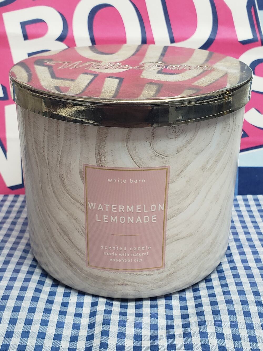 BBW Watermelon Lemonade Wood Grain Look Jar Large 3 Wick Candle Home Fragrance